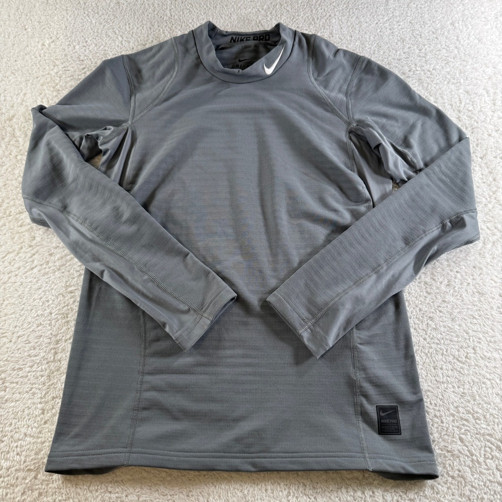 Nike Pro Shirt Mens XL Gray Excellent Dri-FIT Fitted Long Sleeve Mock Neck 3023